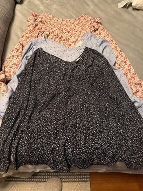 LOFT Floral Blouse Trio in Cream, Light Blue & Black